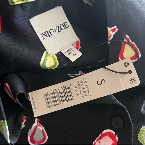 Nic+Zoe Party Pears Button Front Top, Black Mul Size S New w/Tag Retail $148 - Picture 12 of 13